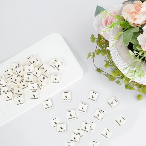 TOGETRUE 100pcs ملصقات الخياطة للعناصر المصنوعة يدويًا ، علامات منسوجة من النسيج المتين مع مصنوعة يدويًا مع نص الحب ، ملصقات الخياطة للكروشيه ، حاكمة ، مشاريع الخياطة والحرف اليدوية DIY in Kuwait