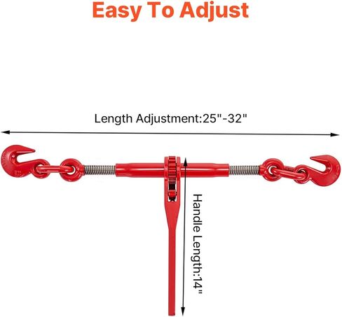 VEVOR 9215LBS 3/8" – 1/2" Ratchet Binders 9,215 LBS Secure Working Load, G70 Hooks and Adjustable Length, for Grade 70-80 Chains, Tie Down, Hauling, Towing, 2-Pack, Red in Kuwait
