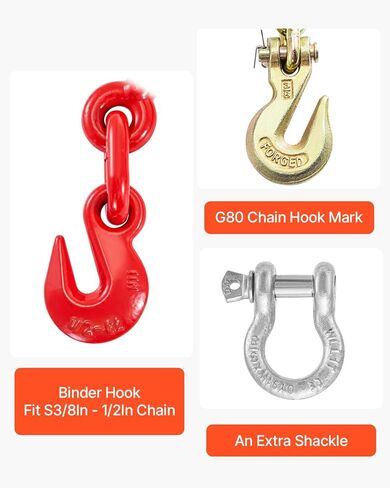 VEVOR 9215LBS 3/8" – 1/2" Ratchet Binders 9,215 LBS Secure Working Load, G70 Hooks and Adjustable Length, for Grade 70-80 Chains, Tie Down, Hauling, Towing, 2-Pack, Red in Kuwait