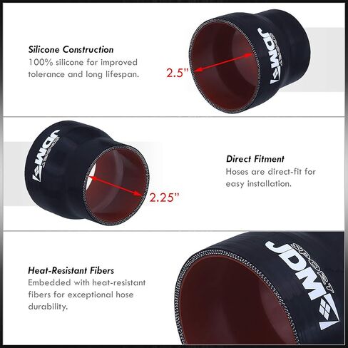 AJP Distributors 2.5" to 2.25" / 63.5mm to 57.15mm - Straight Reducer 3-PLY Silicone Coupler Hose, High Temperature Universal Pipe Piping Tube Connector Black in Kuwait