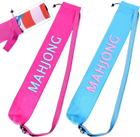 34 Inch Long Mahjong Mat Bag Cute Double Strapped Canvas Drawstring Mahjong Holder Lightweight Outdoor Carrying Bag for Board Games Travel Storage-Mat Not Include(Blue,1 Pc) in Saudi Arabia