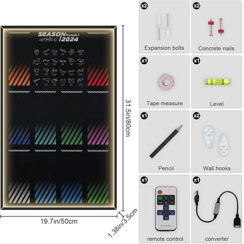 Display Wallboard with RGB LED Lights for Lego Speed Champions F1 Collector's Pack,Wall Mount for 77242-77251 Collectible F1 Model Car Kit (Car Not Included) in Kuwait