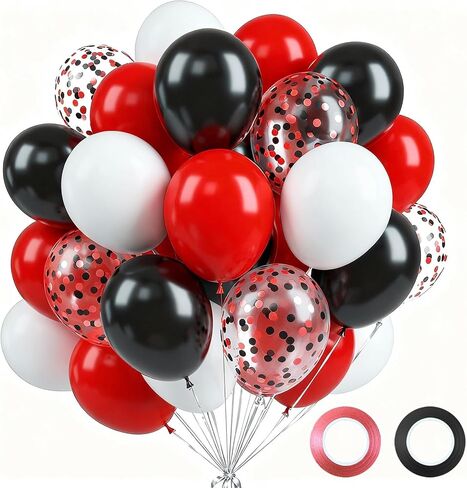 بالونات سوداء وذهبية - 60 قطعة بالونات بيضاء لؤلؤية ومعدنية مقاس 30.48 سم لحفلات الزفاف وأعياد الميلاد وحفلات استقبال المولود الجديد (20 أسود، 20 أبيض، 10 ذهبي، 10 قصاصات) in Saudi Arabia