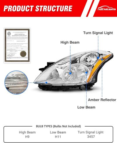 مجموعة المصابيح الأمامية لسيارة Nissan 2013-2015 Altima 4Door fit 13 14 15 Nissan Altima Headlamp Clear Lens غطاء كروم مع عاكس كهرماني بديل للسائق وجوانب الركاب in Saudi Arabia