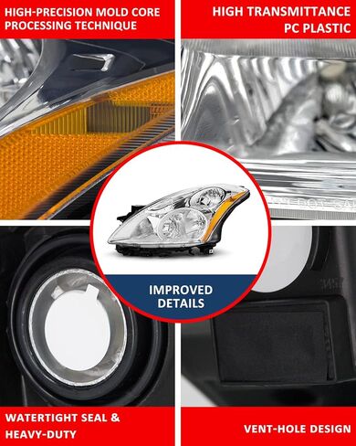 مجموعة المصابيح الأمامية لسيارة Nissan 2013-2015 Altima 4Door fit 13 14 15 Nissan Altima Headlamp Clear Lens غطاء كروم مع عاكس كهرماني بديل للسائق وجوانب الركاب in Saudi Arabia