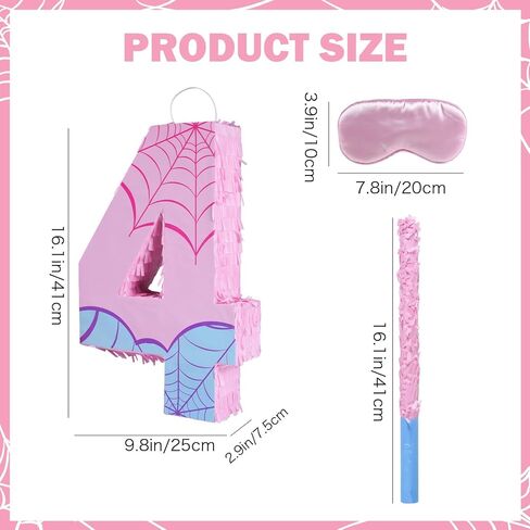 Pink Spider Web Number 3 Pinata, 16 Inch Spider Web Piñata for Boys Girls 3rd Birthday Party Decorations with Stick, Blindfold and Confetti (Spider Web Number 3 Pinata) in Kuwait