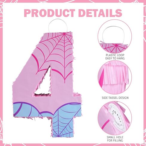 Pink Spider Web Number 3 Pinata, 16 Inch Spider Web Piñata for Boys Girls 3rd Birthday Party Decorations with Stick, Blindfold and Confetti (Spider Web Number 3 Pinata) in Kuwait