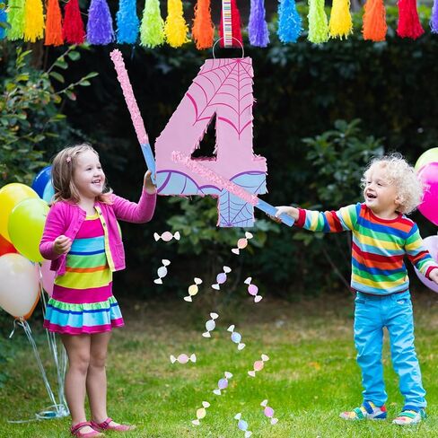 Pink Spider Web Number 3 Pinata, 16 Inch Spider Web Piñata for Boys Girls 3rd Birthday Party Decorations with Stick, Blindfold and Confetti (Spider Web Number 3 Pinata) in Kuwait