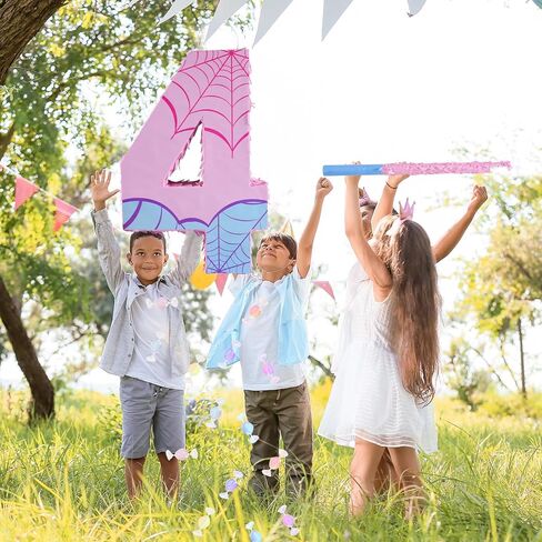 Pink Spider Web Number 3 Pinata, 16 Inch Spider Web Piñata for Boys Girls 3rd Birthday Party Decorations with Stick, Blindfold and Confetti (Spider Web Number 3 Pinata) in Kuwait