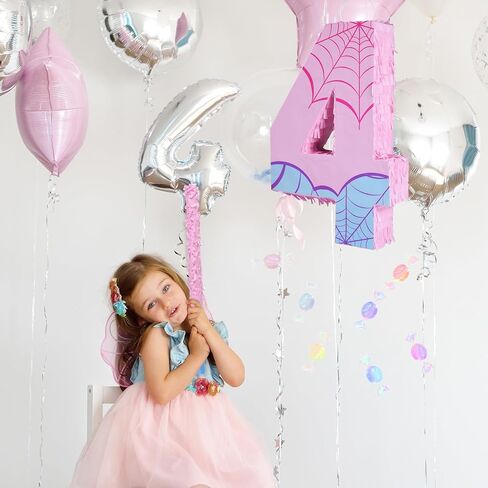 Pink Spider Web Number 3 Pinata, 16 Inch Spider Web Piñata for Boys Girls 3rd Birthday Party Decorations with Stick, Blindfold and Confetti (Spider Web Number 3 Pinata) in Kuwait