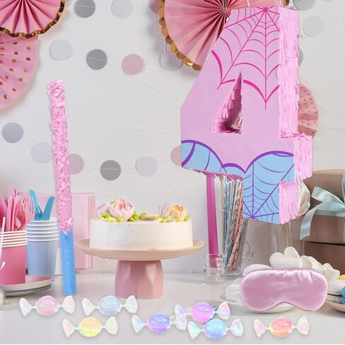 Pink Spider Web Number 3 Pinata, 16 Inch Spider Web Piñata for Boys Girls 3rd Birthday Party Decorations with Stick, Blindfold and Confetti (Spider Web Number 3 Pinata) in Kuwait