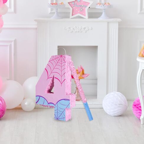 Pink Spider Web Number 3 Pinata, 16 Inch Spider Web Piñata for Boys Girls 3rd Birthday Party Decorations with Stick, Blindfold and Confetti (Spider Web Number 3 Pinata) in Kuwait