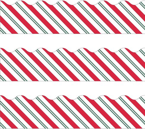 MoDooris 72 Feet Christmas Bulletin Board Borders Candy Cane Stripe Scalloped Border Trims Xmas Candyland Stripe Border for Classroom School Blackboard Winter Holiday Party Decor, Red White Green in Saudi Arabia