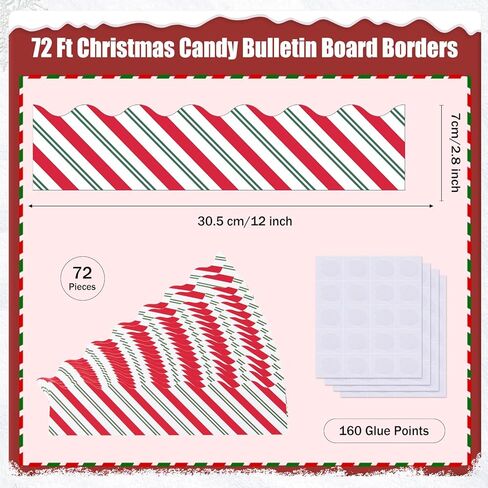 MoDooris 72 Feet Christmas Bulletin Board Borders Candy Cane Stripe Scalloped Border Trims Xmas Candyland Stripe Border for Classroom School Blackboard Winter Holiday Party Decor, Red White Green in Saudi Arabia