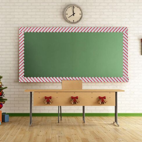 MoDooris 72 Feet Christmas Bulletin Board Borders Candy Cane Stripe Scalloped Border Trims Xmas Candyland Stripe Border for Classroom School Blackboard Winter Holiday Party Decor, Red White Green in Saudi Arabia