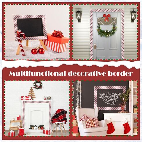MoDooris 72 Feet Christmas Bulletin Board Borders Candy Cane Stripe Scalloped Border Trims Xmas Candyland Stripe Border for Classroom School Blackboard Winter Holiday Party Decor, Red White Green in Saudi Arabia