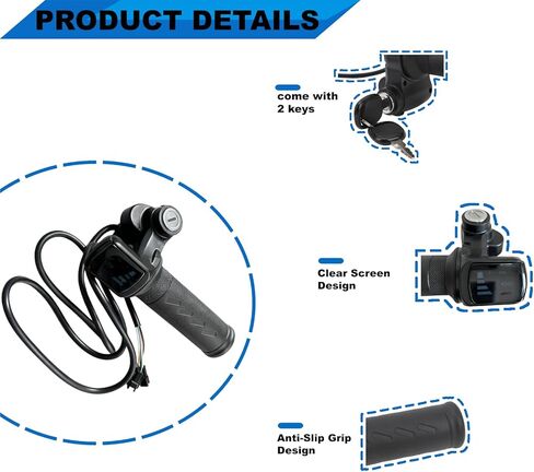 خنق تويست كامل لRidstar Q20، 48V 3-Pin Universal EBike Throttle مع شاشة LCD وقفل المفتاح، مقابض خنق الدراجة الكهربائية العالمية المقاومة للماء للدراجات الكهربائية والدراجات البخارية in Kuwait