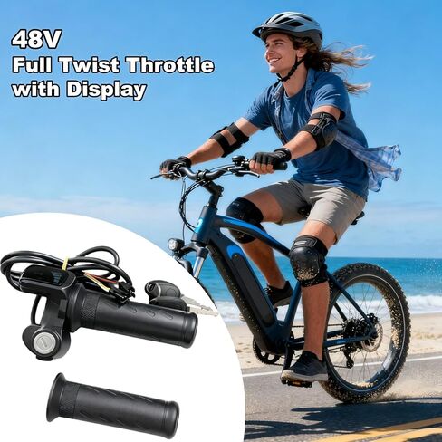 خنق تويست كامل لRidstar Q20، 48V 3-Pin Universal EBike Throttle مع شاشة LCD وقفل المفتاح، مقابض خنق الدراجة الكهربائية العالمية المقاومة للماء للدراجات الكهربائية والدراجات البخارية in Kuwait