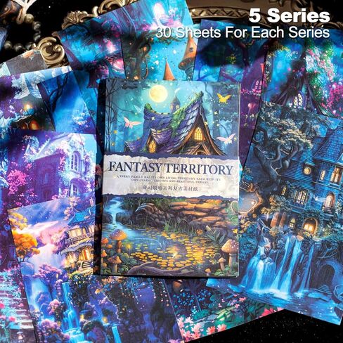 مجموعة ورق قصاصات من Fantasy Territory، 150 قطعة من حزمة الأشياء الزائلة الغامضة لليوميات غير المرغوب فيها، وسجل القصاصات، والحرف اليدوية، والمشروعات اليدوية، والمذكرات، واللوازم الفنية in Kuwait