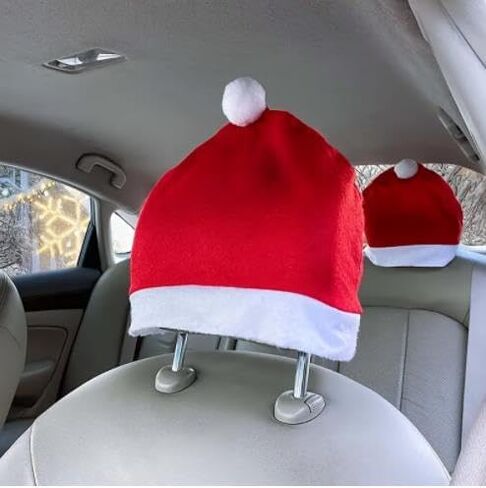 4-Piece Santa Claus Hats car Christmas Decorations Computer Chair Christmas Decorations-Suitable for Most headrests (Red-4pcs) in Saudi Arabia