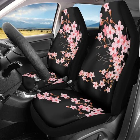 LedBack Cherry Blossom Painting Black Universal Fit Auto Front Bucket Seat Covers for Women,Fit Most Car,Truck,SUV,or Van in Kuwait