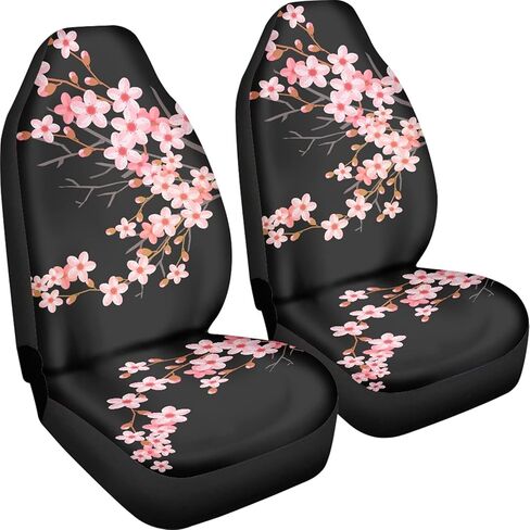 LedBack Cherry Blossom Painting Black Universal Fit Auto Front Bucket Seat Covers for Women,Fit Most Car,Truck,SUV,or Van in Kuwait