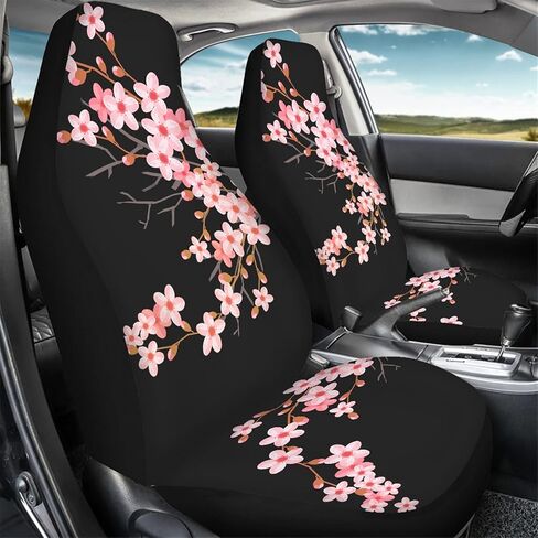 LedBack Cherry Blossom Painting Black Universal Fit Auto Front Bucket Seat Covers for Women,Fit Most Car,Truck,SUV,or Van in Kuwait