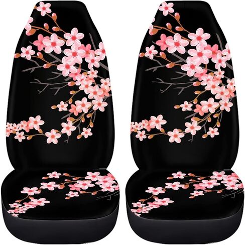 LedBack Cherry Blossom Painting Black Universal Fit Auto Front Bucket Seat Covers for Women,Fit Most Car,Truck,SUV,or Van in Kuwait