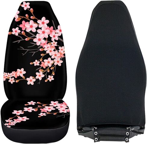 LedBack Cherry Blossom Painting Black Universal Fit Auto Front Bucket Seat Covers for Women,Fit Most Car,Truck,SUV,or Van in Kuwait