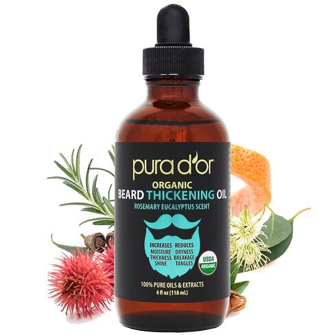 PURA D'OR Organic Beard Oil (4oz / 118mL) 100% Pure - USDA Certified - Natural Leave-In Conditioner, Argan & Jojoba Oil - Mustache Care & Maintenance, Increase Softness & Strength (Packaging may vary) in Kuwait