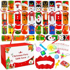 UMEELR 12-Pack Christmas Party Favors Set, No-Snap Christmas Cracker Poppers with Hats, Jokes & Gifts, Xmas Table Decor for Holiday Dinners Stocking Stuffers Festive Party Supplies in Kuwait