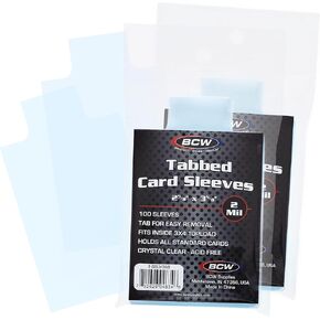 BCW Tabbed Card Sleeves (200 Pack) – Grading Sleeves for PSA, BGS, SGC, CSG, & HGA, Pull Tab for Standard Cards | Fits Toploaders & Semi Rigid Holders | Acid-Free, Archival Safe in Saudi Arabia