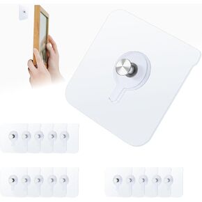 25 Pack No Drill Picture Hangers Without Nails 22lb Heavy Duty Sticky Hooks -Transparent Waterproof Wall Hangers, Removable Without Damage for Pictures/Shelves on Smooth Surfaces in Saudi Arabia