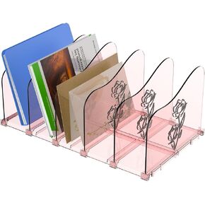 Adjustable Rose File Organizer for Desk, Vertical File Folder Holders for Magazines, Upright Desktop Binder Organizer, Clear Paper Bookshelf Divider File Sorter for School Office Supplies in Saudi Arabia