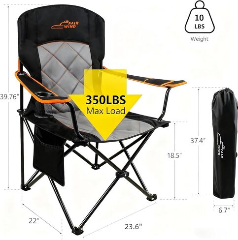 FAIR WIND 2 Pack Oversized Fully Padded Camping Chair Heavy Duty Quad Fold Arm Chair Support 350 LBS with Cup Holder, Collapsible Lumbar Back Chair Portable for Outdoor, Blue in Saudi Arabia
