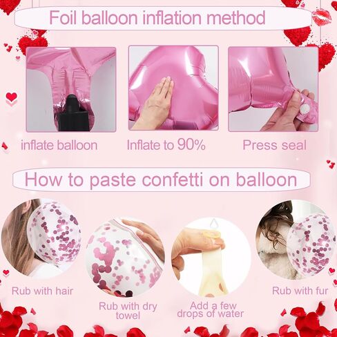 Red Valentines Day Decorations with Red Heart Balloons and Love Balloon, Fake Rose Petals for Wedding Decor, Anniversary Decorations Romantic with red Latex Balloons and Heart Hanging Decor in Saudi Arabia