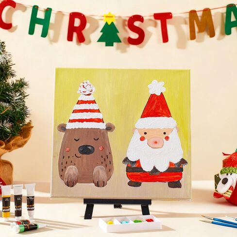 Artkey عيد الميلاد مرسومة مسبقا قماش للرسم، 3 حزمة 14x14 بوصة مطبوعة مسبقا مجموعة قماش ممتدة مع دهانات أكريليك، فرش ولوحة - مجموعة الحرف الفنية للعطلات، لوازم فنية لهدايا عيد الميلاد DIY in Saudi Arabia