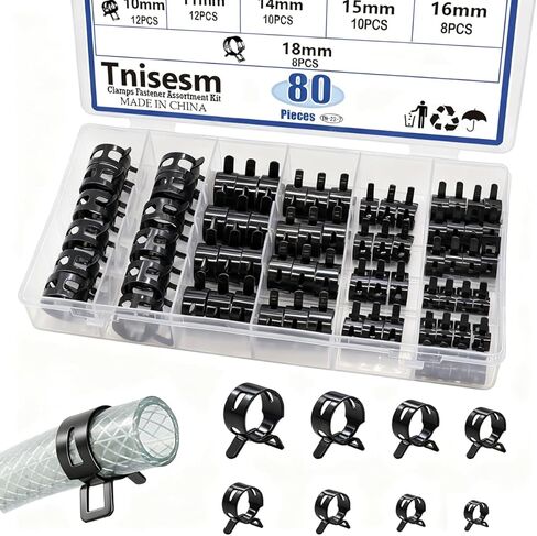 tnisesm 121pcs 6-22mm الربيع خرطوم المشبك مجموعات متنوعة مع دوارة شقة الفرقة خرطوم الوقود المشبك ذو طيات، سيليكون خرطوم فراغ عمل الأنابيب المشبك انخفاض ضغط الهواء كليب المشبك خراطيم المشابك الأكمام (أسود) in Saudi Arabia