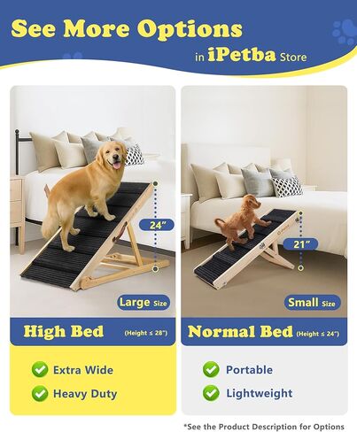 منحدر خشبي قابل للطي للكلب للسرير iPetba منحدر للحيوانات الأليفة غير قابل للانزلاق وقابل للتعديل للأريكة للكلب الصغير المتوسط ​​بطول 31.5 بوصة و4 مستويات ارتفاع من 9.5 إلى 18.5 بوصة مع 5 بساط جر للقطط لأريكة السيارة (حتى 40 رطلاً) in Kuwait