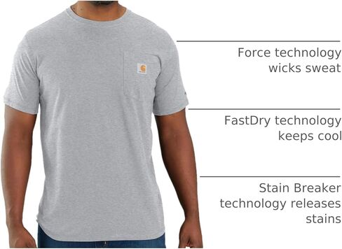 Carhartt Men's 104616 Force Relaxed Fit Midweight Short Sleeve Pocket - Medium Regular - Carbon Heather in Saudi Arabia