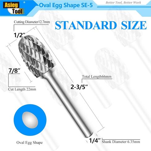 SE-5L6 Tungsten Carbide Burr Lengthened Rotary File Oval Egg Shape Double Cut with 1/4''Shank for Die Grinder Drill Bit in Kuwait