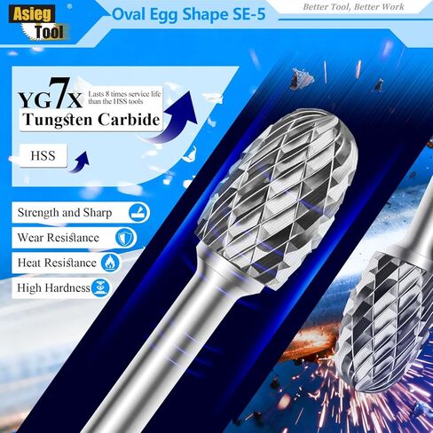 SE-5L6 Tungsten Carbide Burr Lengthened Rotary File Oval Egg Shape Double Cut with 1/4''Shank for Die Grinder Drill Bit in Kuwait