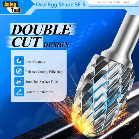SE-5L6 Tungsten Carbide Burr Lengthened Rotary File Oval Egg Shape Double Cut with 1/4''Shank for Die Grinder Drill Bit in Kuwait