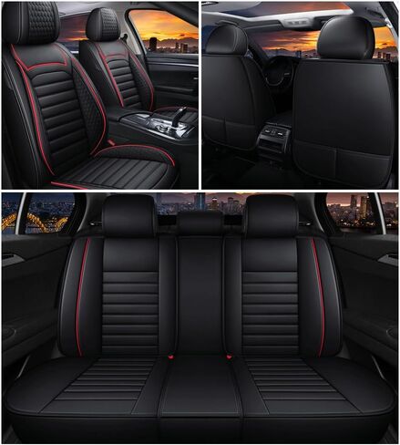 غطاء مقعد السيارة لسيارة Audi Q7 2007-2025، مقاوم للماء، مقاوم للتآكل، مقاوم للخدش، مجموعة كاملة من واقيات وسائد المقعد الجلدية، متوافق مع الوسادة الهوائية، أسود فاخر in Kuwait