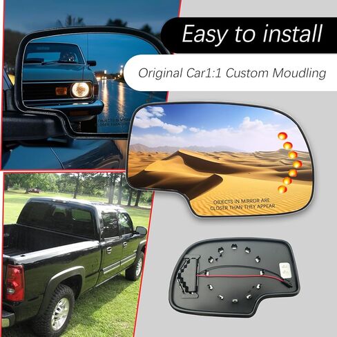 Passenger Right Side Heated Mirror Glass Compatible with 2003-2006 Cadillac Escalade,Chevrolet Avalanche,Silverado,Suburban,Tahoe,GMC Sierra,Yukon，Right Side Convex Mirrorr with Turn Signal in Saudi Arabia