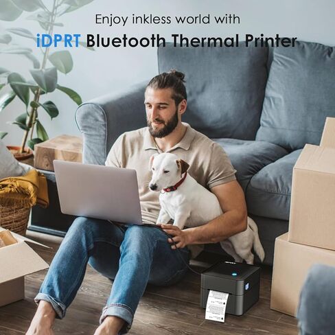 iDPRT Label Maker, Thermal Barcode Printer with No Bound Consumables, Bluetooth & USB Connection, 140pcs/min Speed, Customizable App, Supports Various Sized 1"-3.15", Label Printer (Renewed) in Saudi Arabia