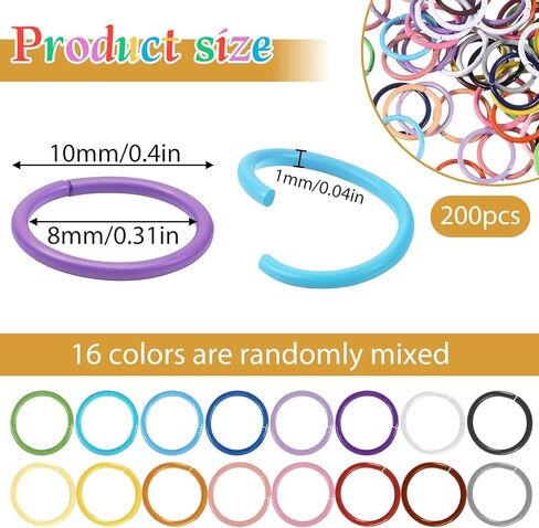 200 Pieces Colored Jump Rings 10mm Open Jump Rings for Jewelry Making Colorful Iron Open Jumps Ring O Ring Connectors Jewelry DIY Findings for Crafts Bracelet Earring Choker Necklaces Making in Saudi Arabia