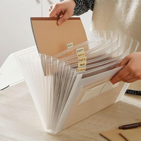 Expanding File Folder with Tabs, 13 Pockets File Organizer Accordion File Holder ，with Elastic Buckles Closure, A4 Paper Document Organizer for Home School Office (1, Transparent White) in Saudi Arabia