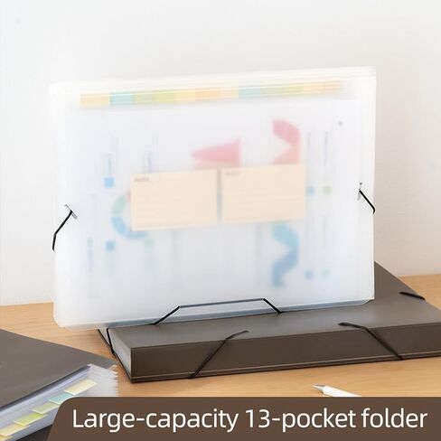 Expanding File Folder with Tabs, 13 Pockets File Organizer Accordion File Holder ，with Elastic Buckles Closure, A4 Paper Document Organizer for Home School Office (1, Transparent White) in Saudi Arabia