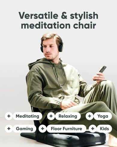 كرسي التأمل الاحترافي القابل للطي من Mindful Modern - مقعد تأمل قابل للتعديل مع دعم الظهر ووسادة تأمل الحنطة السوداء نصف القمر - كرسي مريح لأرضية غرفة المعيشة in Kuwait